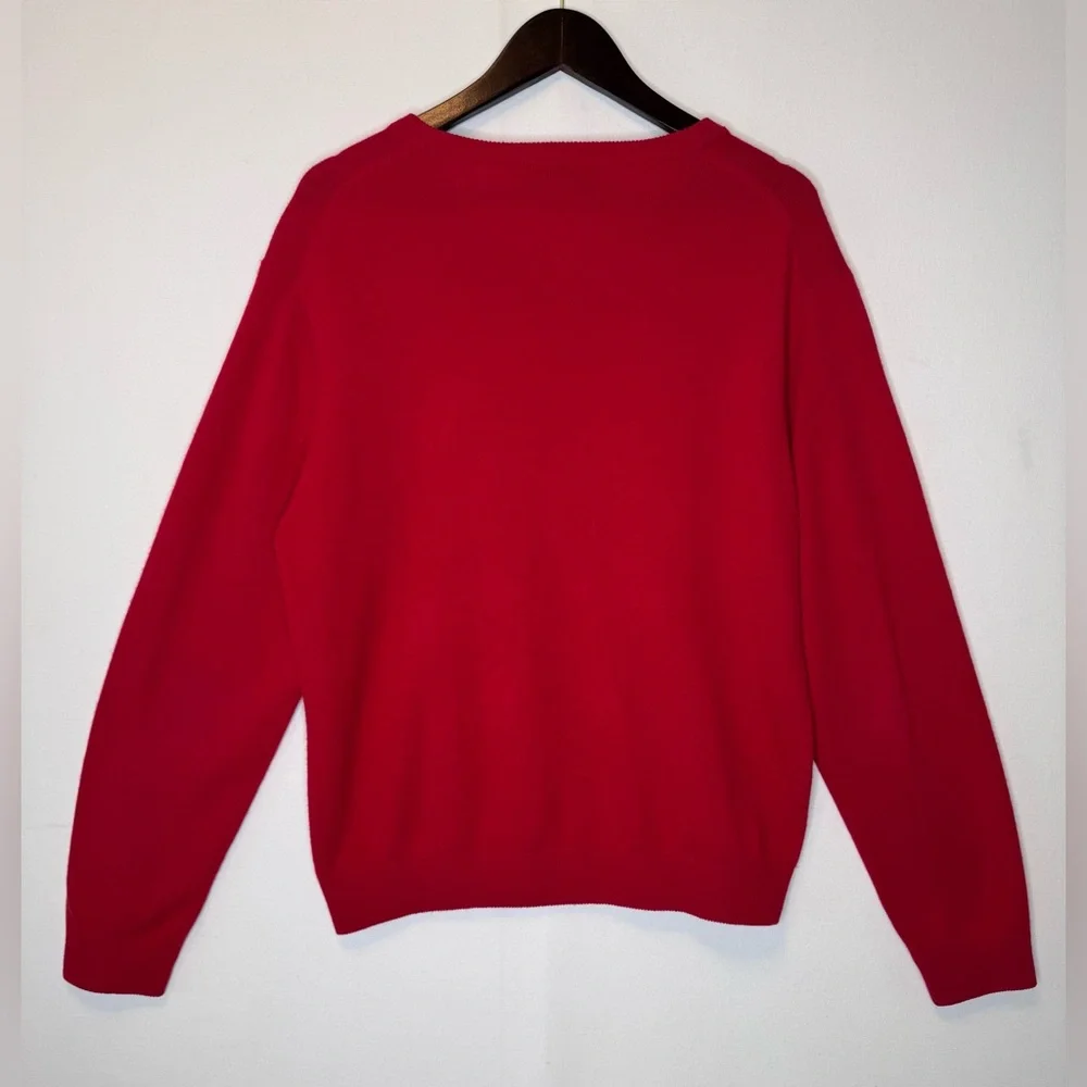 Cezani mens sz XL 100% fine 2 ply cashmere V neck sweater Red‎ Party Festive